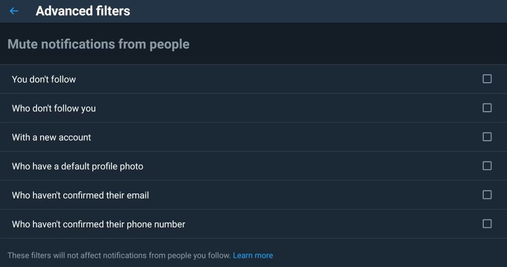 Notifications control on Twitter 
