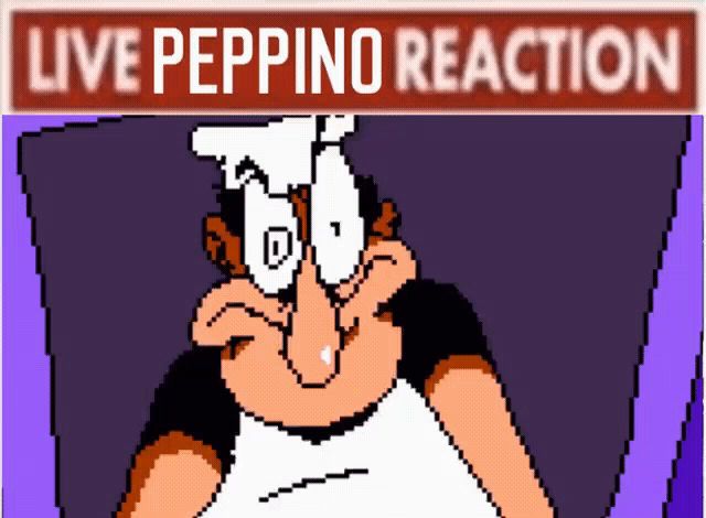 a pixel art of a chef with the words live peppino reaction