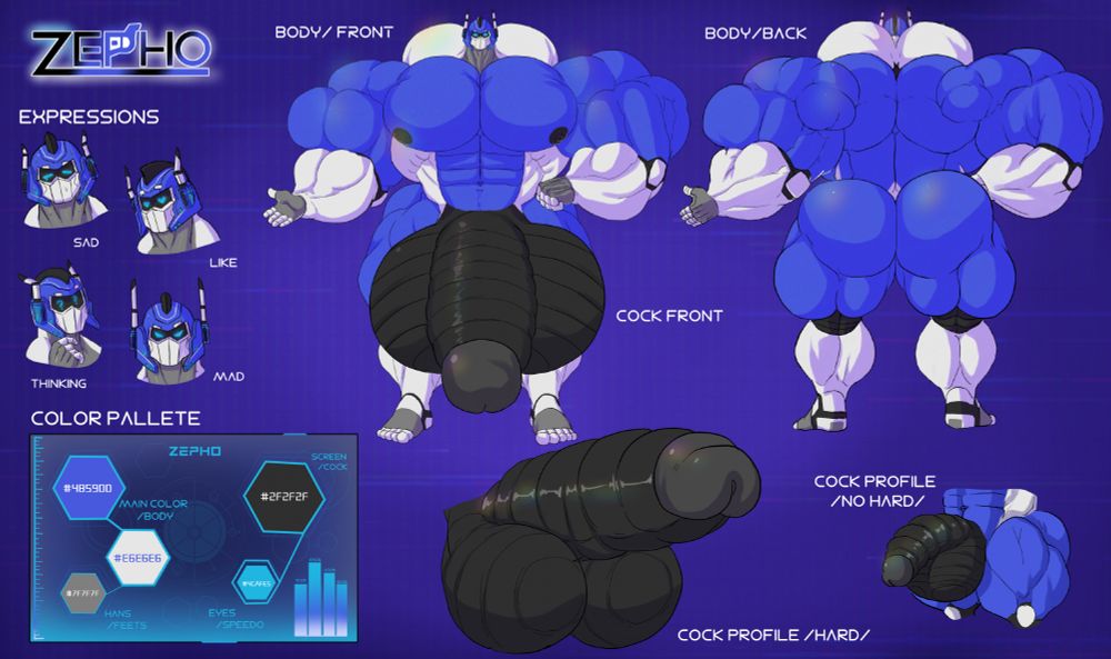 NSFW reference sheet of Zepho.