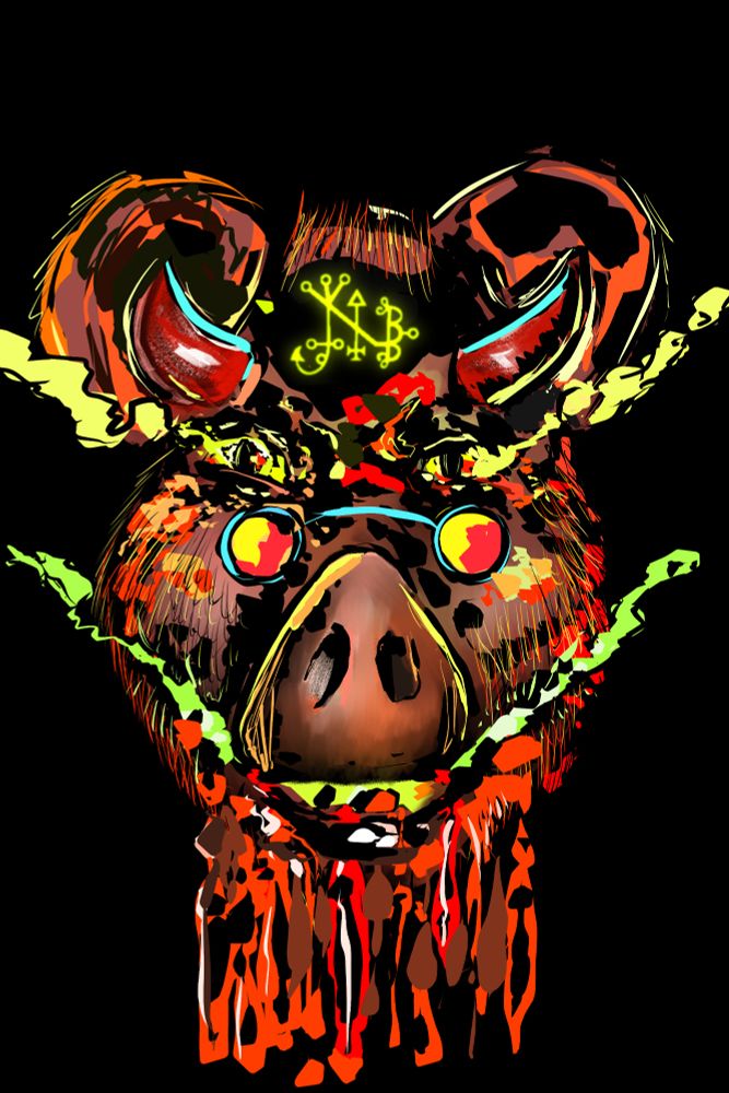 A horned demon version of my pig character Duroc 