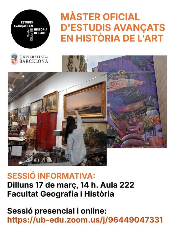 Do you want to learn about the Official Master's Degree in Advanced Studies in Art History-UB? Come or connect to the information session on March 17th at 2 PM! @masterartub