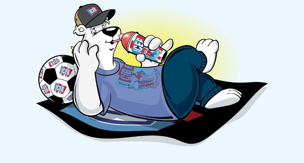 Image of the ICEE Bear on ICEE swag.