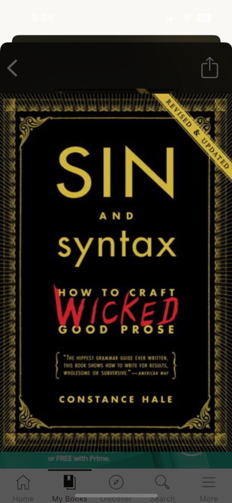 Book cover- “Sin and Syntax: How to craft wicked good prose” by constance hale. 