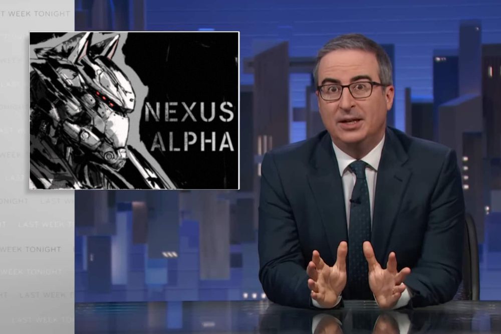 John oliver with nexus alpha graphic