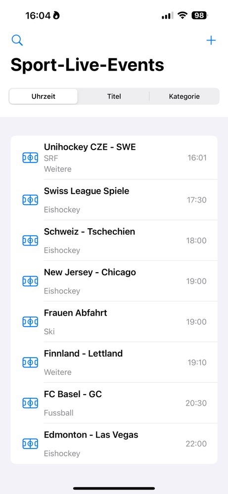 Einfache SwiftUI-App mit einer Liste an Sportevents, welche heute live laufen. 