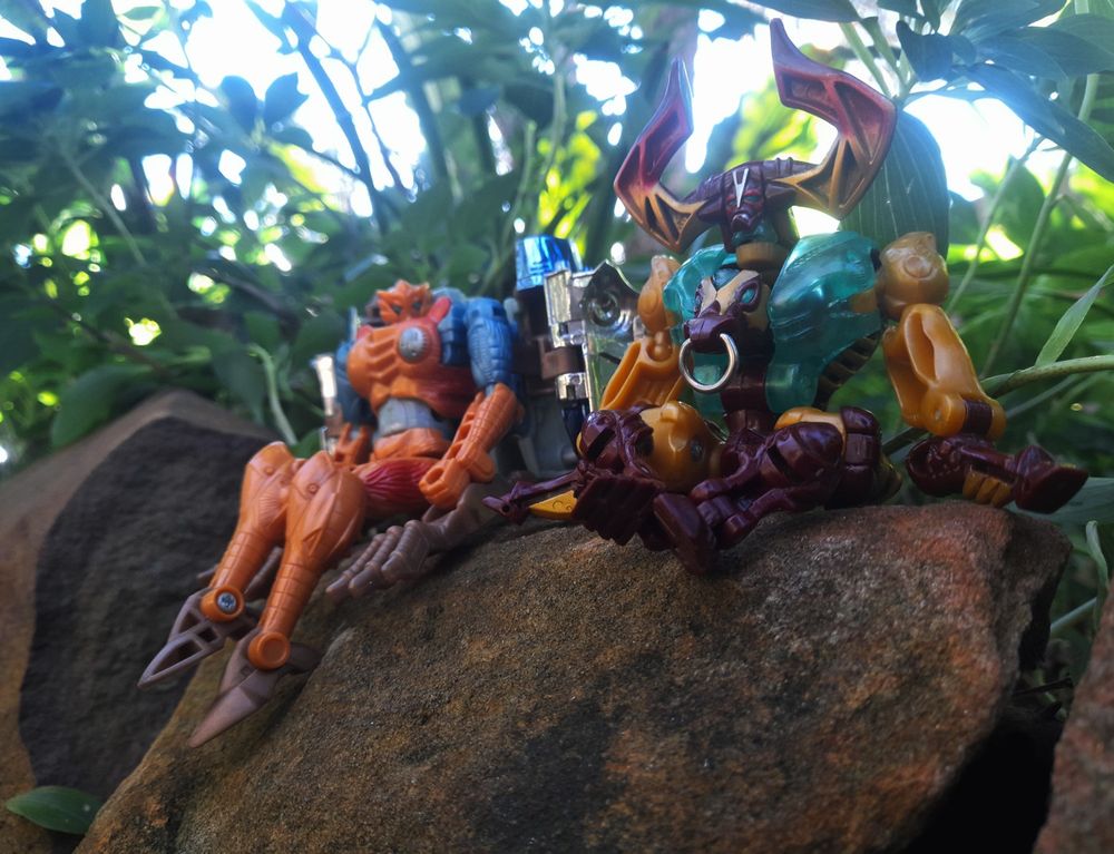 When tech specs for Beast Machines Longhorn first made their way online, it created a minor controversy for the regulars on alt.toys.transformers. How exactly would a Transformer be classed a vegetarian, let alone the techno organic version of an already real-world herbivore? This could just be dismissed as another in a string of early 2000's story anomalies, but let's take a closer look.

Transformers back in the G1 days relied on Energon to survive, but could ingest and process other matter if need be. Storybooks and cassettes frequently mentioned guzzling gas and oil. The Insecticons would eat almost anything, plus that one episode where Grimlock caught a fish. When Beast Wars came along, Kenner amped up the characters' appetites to match their biogenetic upgrade. Megatron, Tarantulas, Spittor, Terrorsaur and Blackarachnia among others boasted sinking their fangs/claws into robot, animal and even human hides. The Maximals were far more restrained by comparison like Rattrap chomping on garbage. Or the incident with Dinobot and his clone which we won't go into.

Airazor was something of an outlier among the herbivorous or omnivorous teammates. Before Fuzors and Transmetals blurred the food chain, her notorious bird of prey (Notorious B.O.P.?) beast mode placed her right up there with the most vicious Maximals. An ironic disguise coming from a character renowned for her compassionate nature. There have been a few fanfics and custom tech specs over the decades where she spends downtime fishing or will murder other animals with little regard. Instances like these raise questions whether Airazor would act this way.

From this account's perspective? Unlikely. Chances are the perilous nature of her 'birth' might make her extra empathetic towards the struggles of life, never outright offlining an enemy or animal. If Energon starved, she'd unpack some fruit rations. Is it or would it ever be official? No. But isn't that the great thing about headcanons and filling blanks?