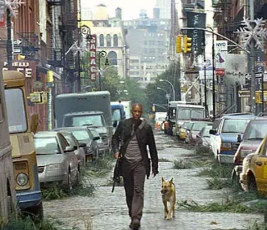 Will Smith on an abandoned NYC street in I Am Legend