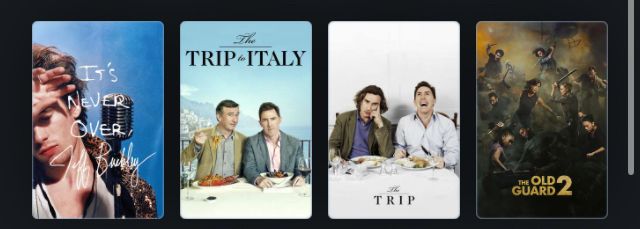 Last four movies I have watched: - It’s Never Over, Jeff Buckley - The Trip to Italy - The Trip - The Old Guard 2