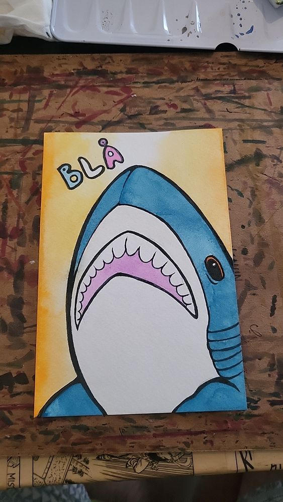 A watercolor painting of a Blåhaj