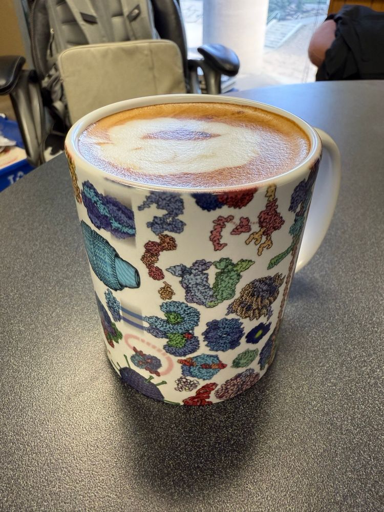 Coffee mug with protein structures on it.