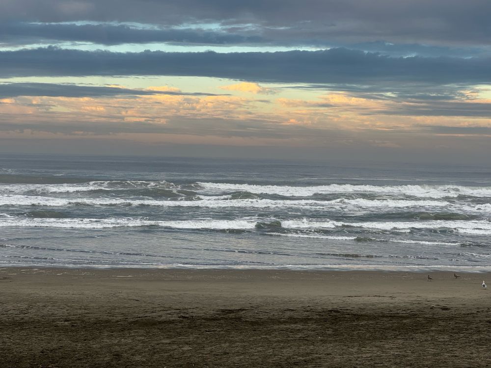 A view of the after effects of the morning sunrise over the ocean at Ocean Beach in SF. 