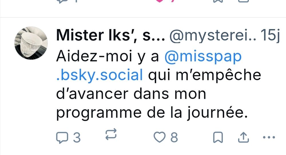 Post d''Iks se plaignant de miss Pap