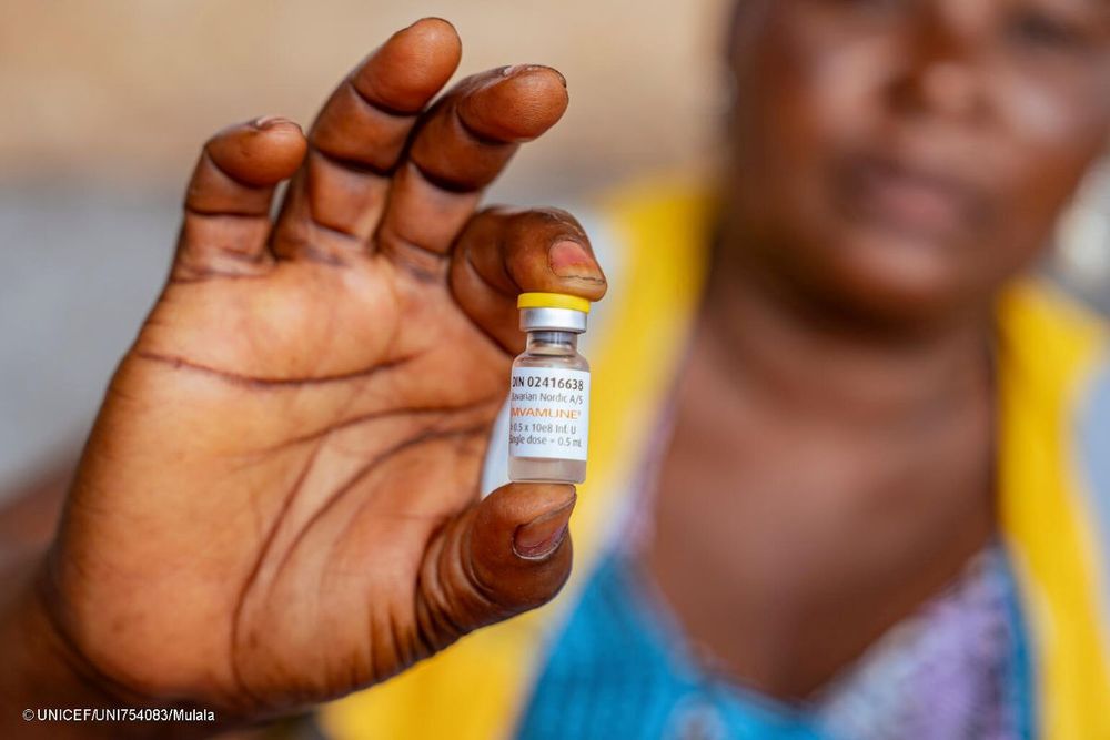 Vicky, a UNICEF-supported vaccinator, holds a dose of mpox vaccine during a vaccination session in Kinshasa, DR Congo, on 27 February 2025.

“I'm proud to help prevent mpox in my neighborhood through vaccination. We vaccinated nearly 400 people in four days here. Each person vaccinated receives a card, which they must keep in a safe place."