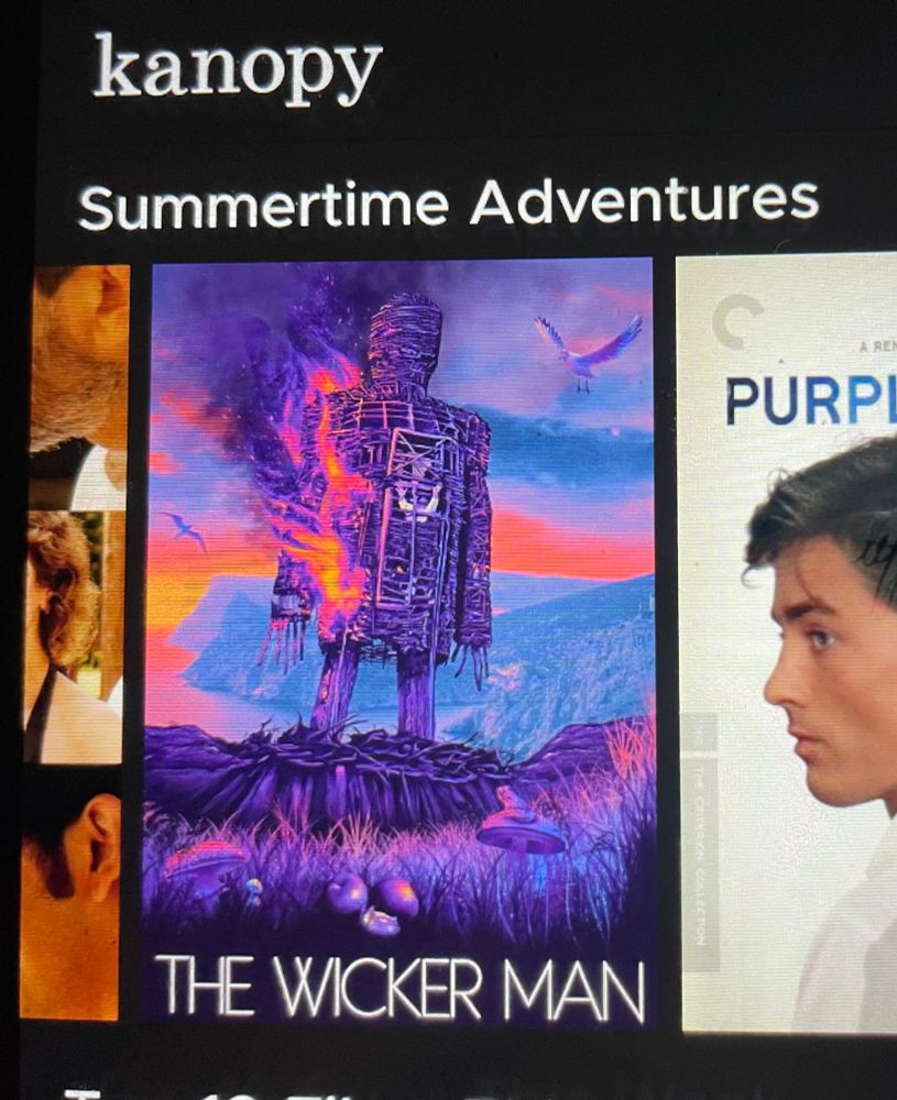 Screenshot from the Kanopy app’s “Summertime Adventures” selection featuring The Wicker Man