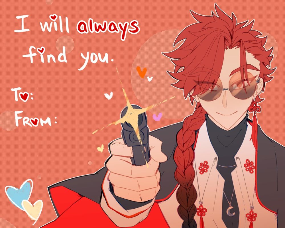 Valentines card with vein holding a gun. Text says: I will always find you.