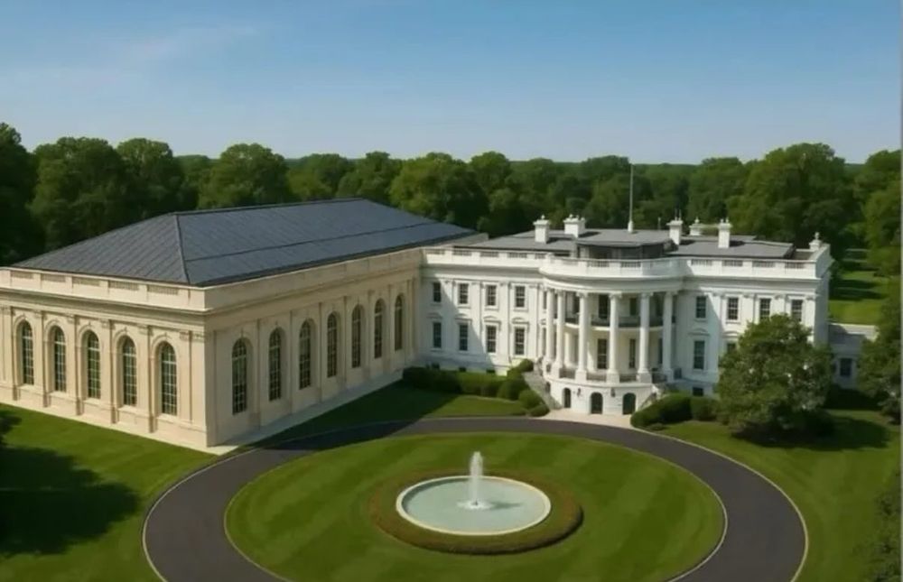 The absolutely massive off-white new East Wing visualisation showing it completely dwarfing the rest of the White House 