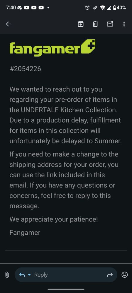 fangamer sending me an email saying my annoying dog mug is delayed until the summer