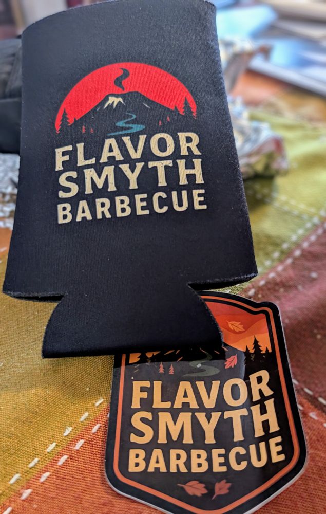 Flavorsmyth coozie & sticker. 