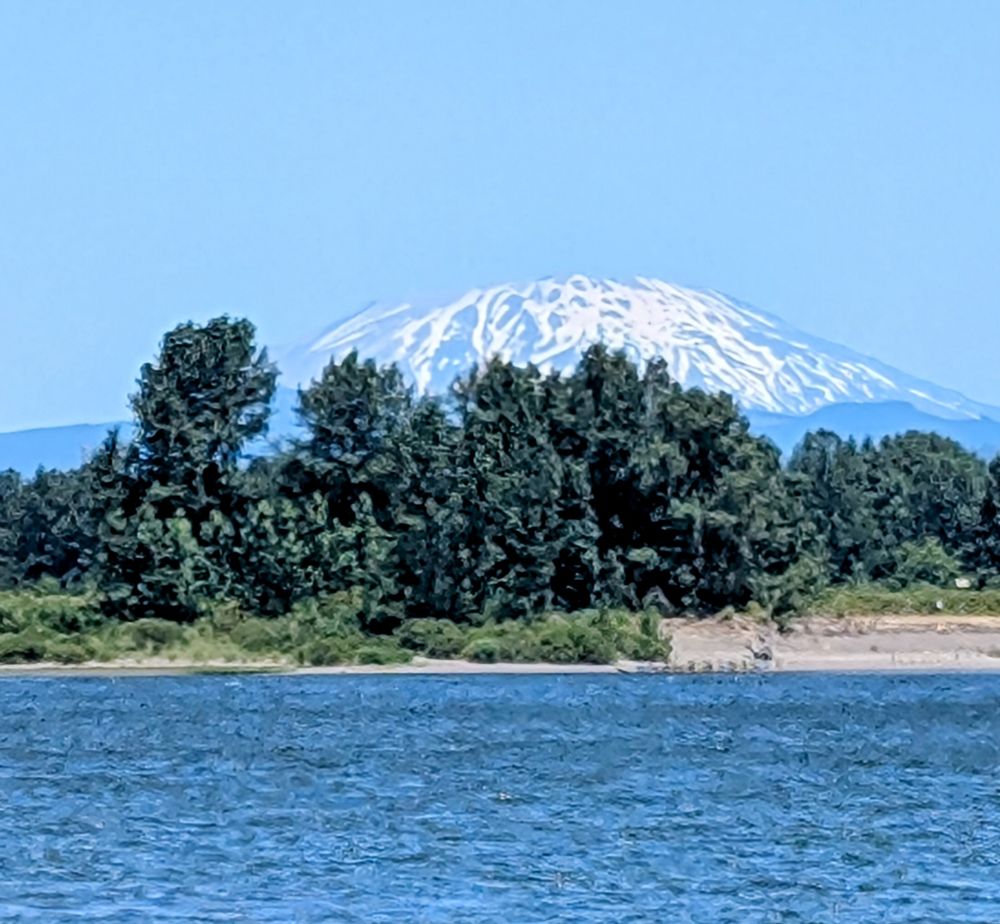 View of Mt St Helens looking NE from Collins Beach, Sauvie Island, Oregon. 