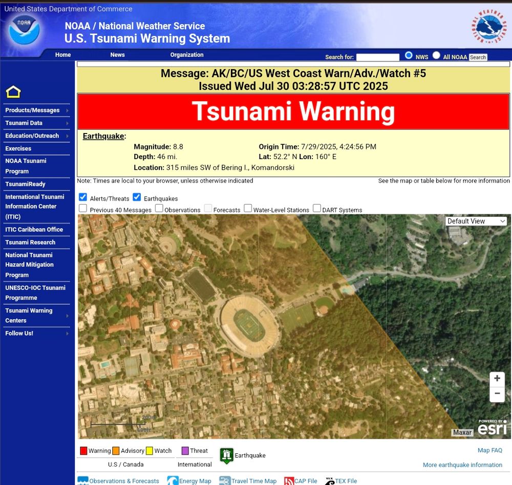 Tsunami.gov showing the stadium at UC Berkeley in the tsunami map