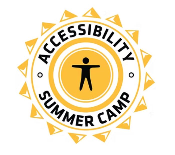 Sun logo with the accessibility icon in the center. Around the logo are the words Accessibility Summer Camp