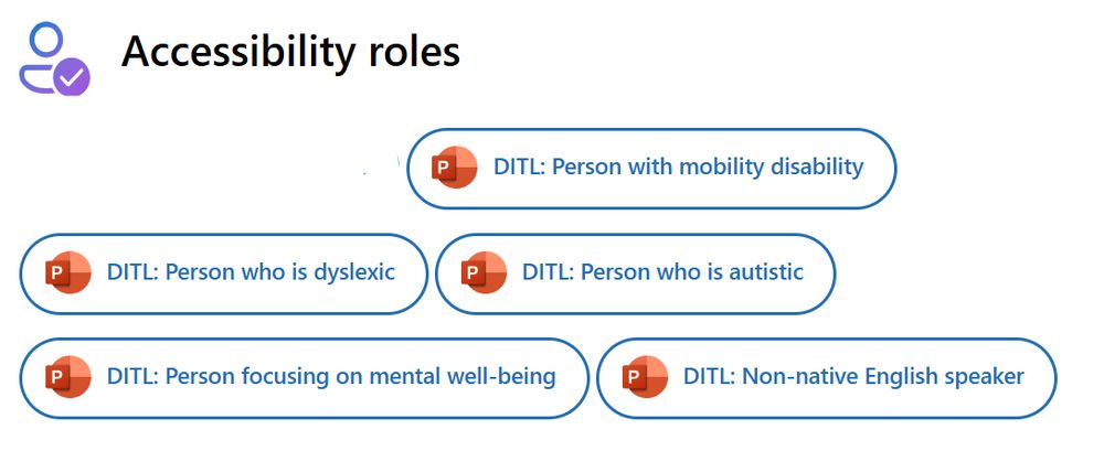 Powerpoint presentation buttons for various disabilities.