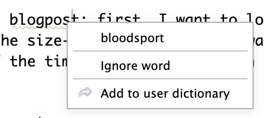 Spell-checker proposing changing "blogpost" to "bloodsport".
