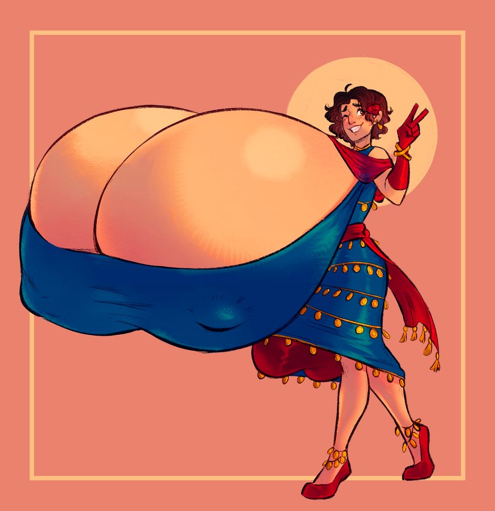 Silf human form in a blue dress with body dwarfing tits.