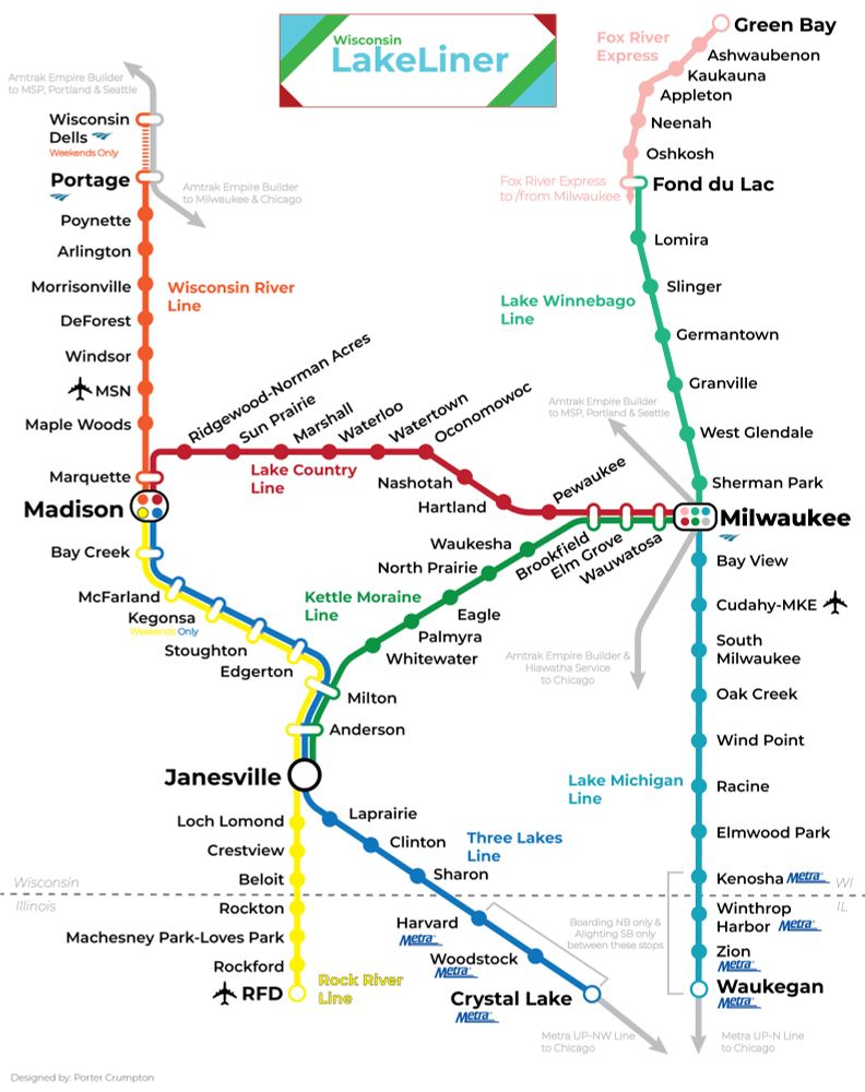 The Wisconsin LakeLiner, a regional rail system for Southern Wisconsin