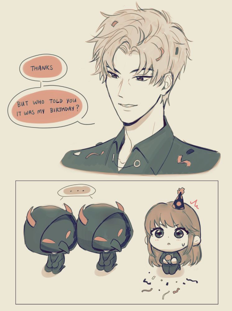 Fanart from Love and Deepspace from Sylus's Birthday Event chapter 1. 

Sylus says "Thanks. But who told you it was my birthday?"

Bottom panel shows Luke, Kieran, and MC sitting in a row. MC looks surprised and confused at whether or not today is Sylus's birthday. Luke and Kieran stare at MC (they misled her into thinking it was his birthday).
