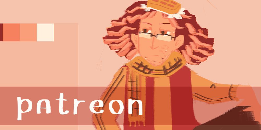 A digital drawing with the word "patreon" overlaid on top.