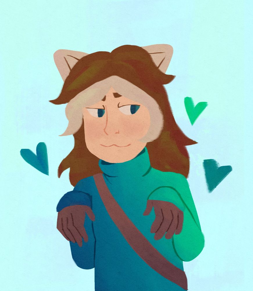 A simple digital drawing of snarky Bekyamon from The Realm with cat ears.