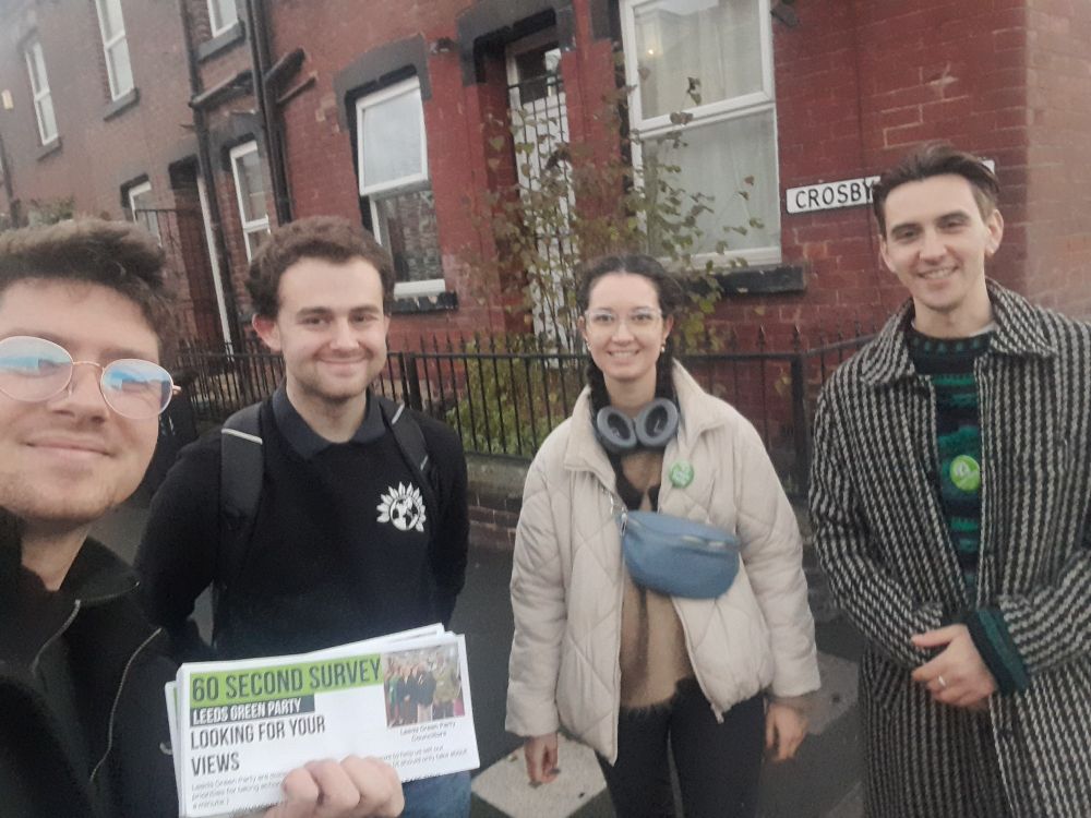 Matt and Leeds Green volunteers delivering surveys