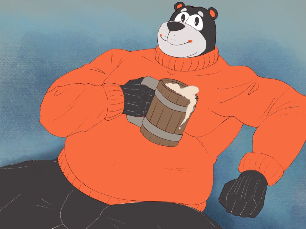 The a&w bear holding a mug of root beer