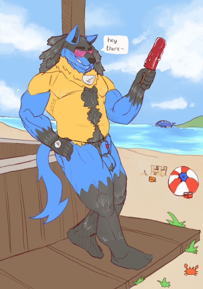 Rod, now nude, as he is leaning against a counter at the beach holding a red melting popsicle as he is greeting the viewer