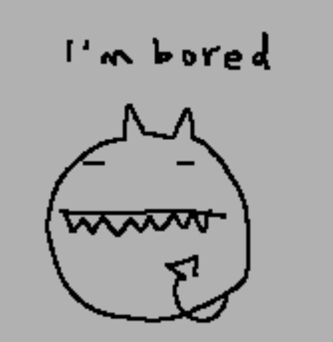 Doodle of an OC named Comma. They are sitting with their tail curled around them and feet not visible. They say, "I'm bored" with closed eyes and without a smile.