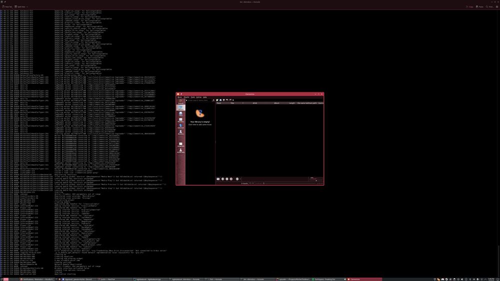 Clementine music player running in a Ubuntu 24.04 distrobox, compiled from source. The UI looks like an older KDE application, uses Qt 5, and the most important part, it actually ran.
