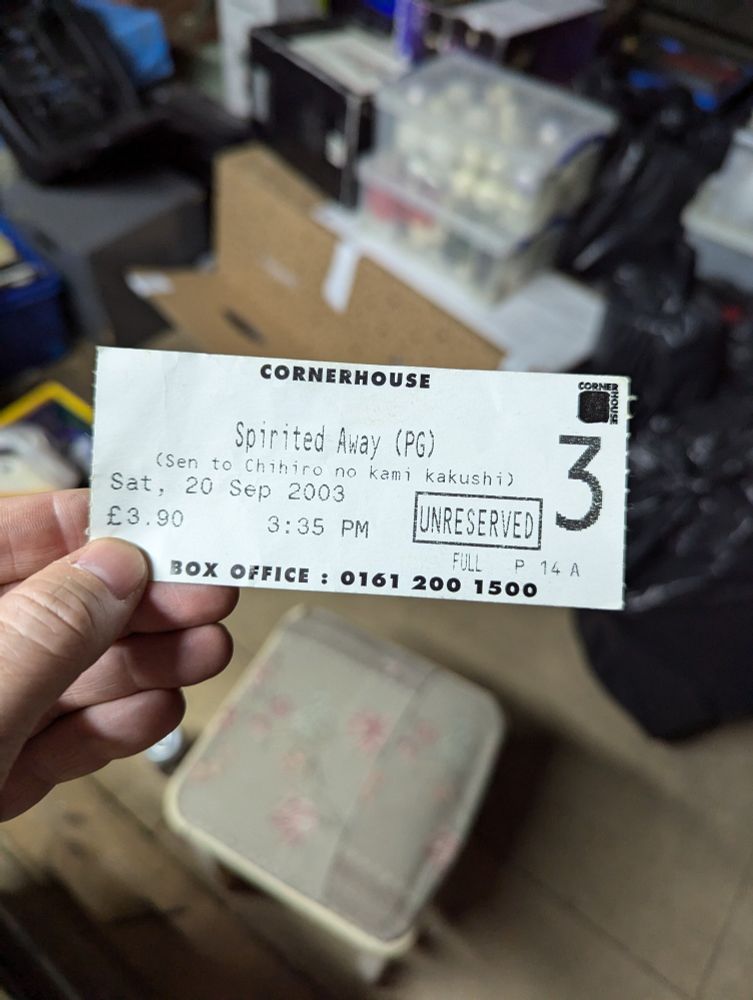 Cinema ticket stub for Spirited Away at Cornerhouse Manchester, September 2003