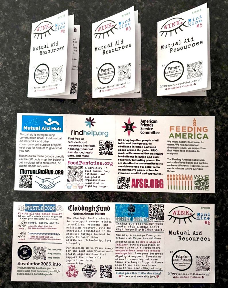 A bunch of mini scenes, some have folded some completely folded full of mutual aid resources