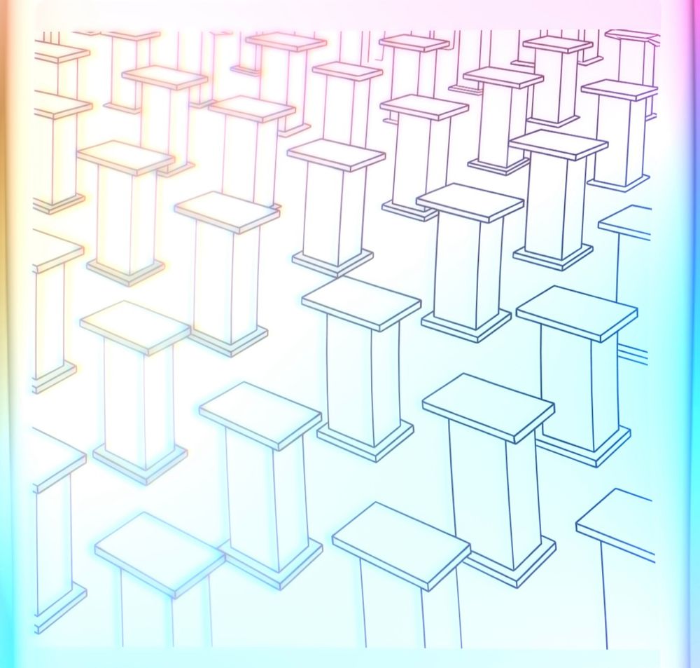 A room full of lecterns as seen when tripping on some kind of probably legal drugs, probably.