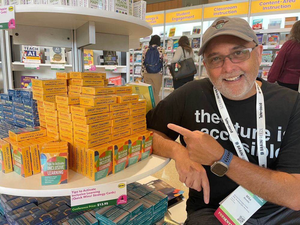 Mike in the ISTE bookstore checking out the new quick wins cards 