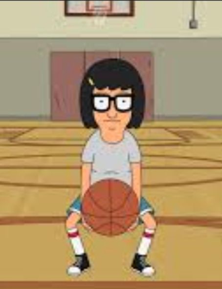 Tina Belcher, The Wagstaff School Free Throw Champion, from the show Bob's Burgers showcasing her winning form, the granny shot. 