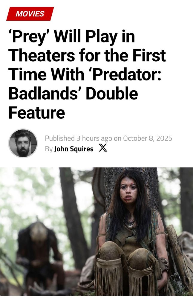 Prey will play in theaters for the first time with Predator Badlands double feature 