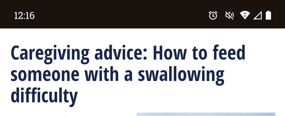 Screenshot of an online article title: "Caregiving advice: How to feed someone with a swallowing difficulty"