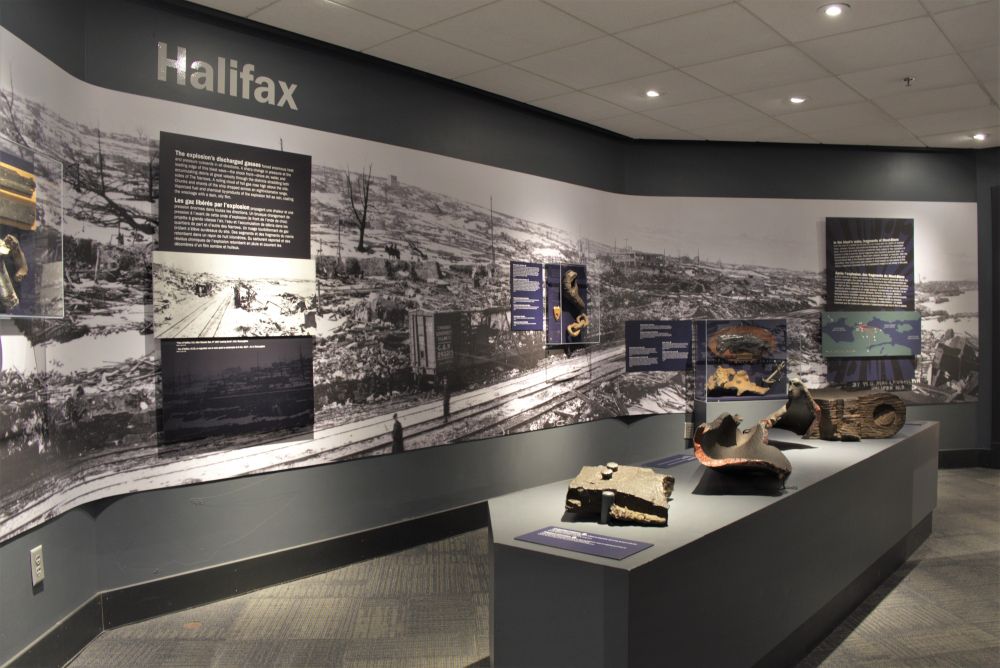 Fragments of the ships displayed the Explosion in The Narrows: The 1917 Halifax Harbour Explosion exhibit at the Maritime Museum of the Atlantic. 