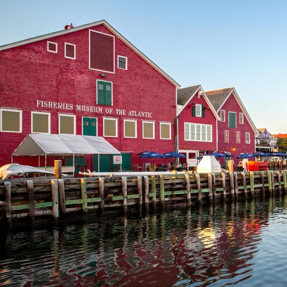 The red Heritage buildings of the fisheries Museum of the Atlantic.