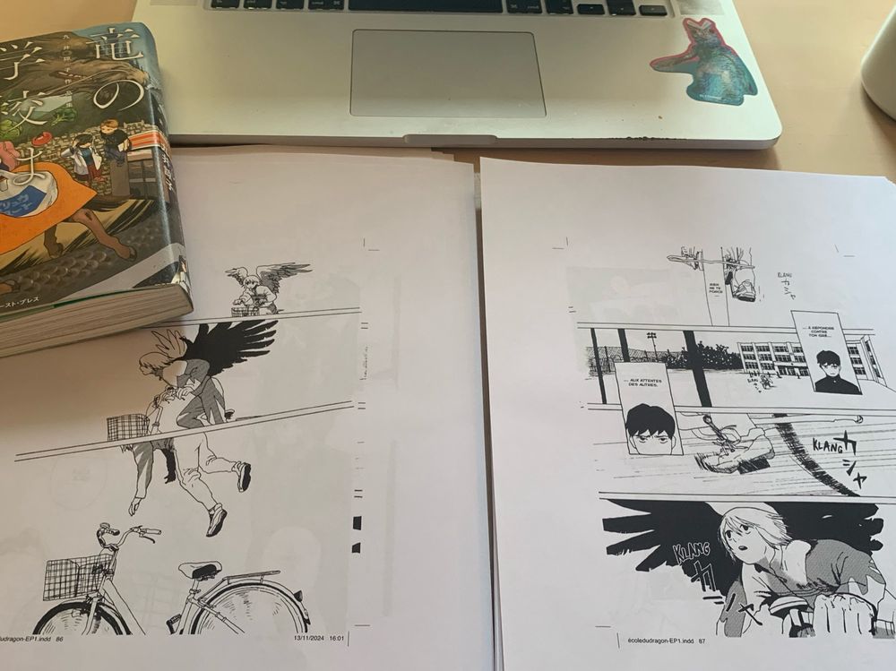 Deux pages de à future édition française de « L’école des dragons sur la montagne », recueil d’histoires courtes de Ryoko Kui à paraître au printemps chez Sakka. 