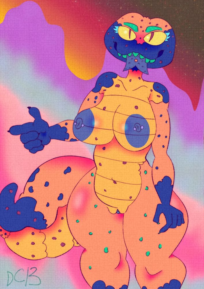 Gila monster girl who is nude with boobies