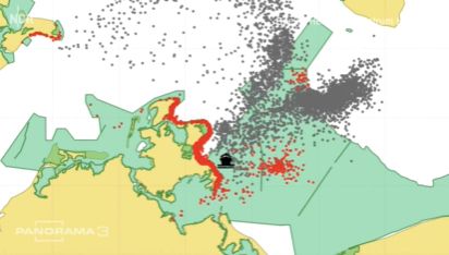 Simulation der Ausbreitung des Ölteppichs vor Rügens Küste im Falle einer Havarie der Eventin.
