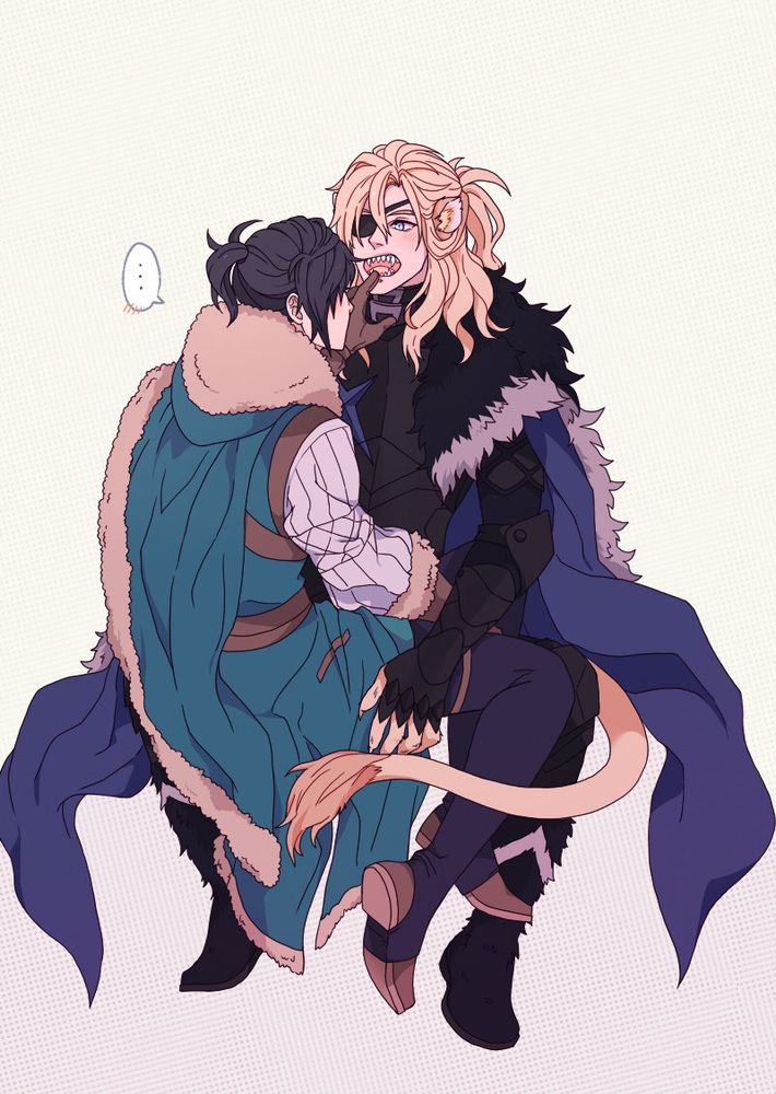 felix sits close and inspects lionmitri’s elongated canines, fascinated by the sharpness in his maw in general. assumably lionmitri isn’t sure what’s going on but he’s happy to be here